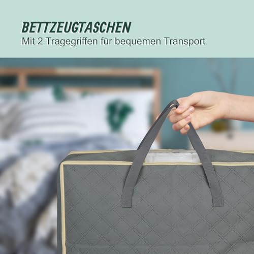 Relaxdays Aufbewahrungstasche für Bettdecken, 2er Set, 3-seitiger Reißverschluss, atmungsaktiv, Vlies, Deckenhülle, grau