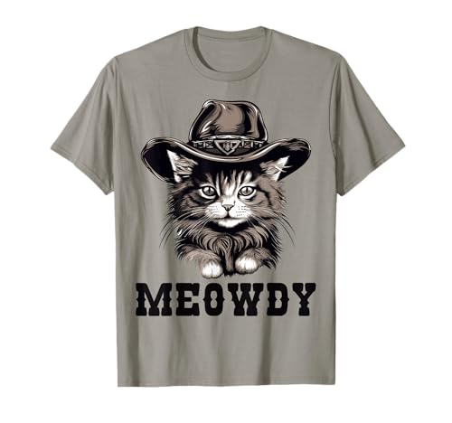 Funny Meme Meowdy Cat Cowboy Hat - Meow Howdy - Kitten Lover T-Shirt