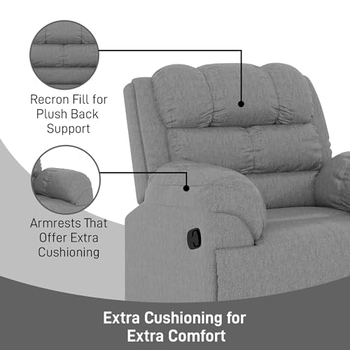 Image of Amazon Brand - Solimo Avalon Single Seater | Premium Mosha Fabric | Manual Recliner | Grey
