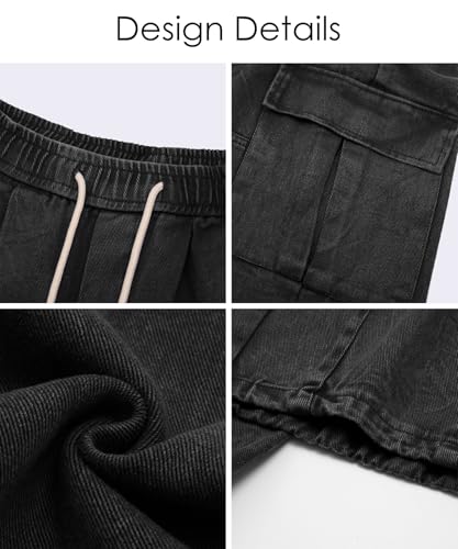 Men's Vintage Washed Cargo Jeans, High Waist, Baggy Wide Leg, Unisex Streetwear with Multiple Pockets4