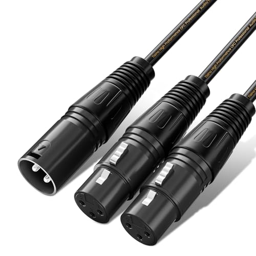 Tisino XLR Y-Splitter Cable, Dual Female XLR to Male Mic Combiner Y Cord Balanced Microphone Adapter Patch Cable (3 Pin 2 Female to 1 Male)-1.5 Feet
