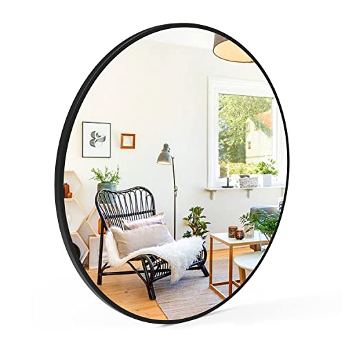 80cm Round Mirror, Large Circle Hanging Wall Mirror with Black Metal Frame, Home Decorative Wall Mounted Vintage Art Makeup Vanity for Living Room Dressing Room Bedroom Bathroom Hallway - Image 4