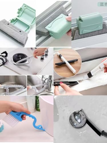 Image of 9Pieces Window and Sliding Door Track Detailing Cleaning Brushes Set, Window Blind Duster, 2-in-1 Windowsill Sweeper, Hand-held Groove Gap Cleaning Tools, Tile Lines Brush, Straw Cleaner Brush