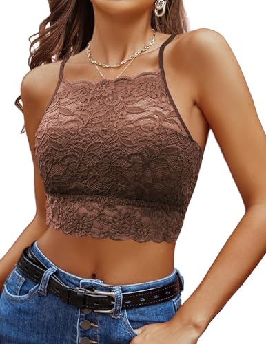 Image of Avidlove Lace Bralette for Women High Neck Camisoles Racerback Double-Layered Crop Top