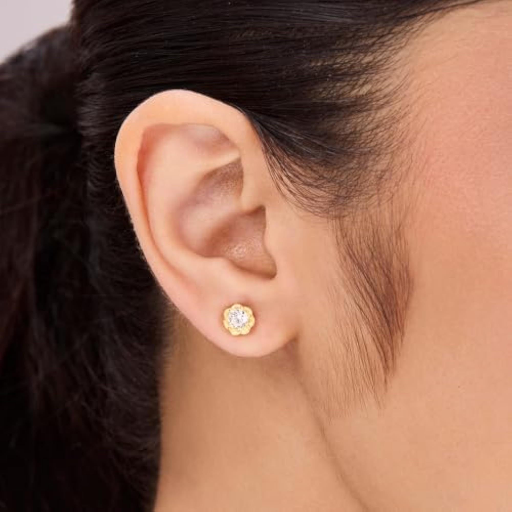 Women's 92.5 Sterling Silver Gold Mini Solitaire Stud Earrings