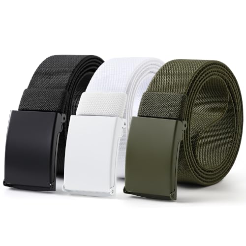 Image of Mile High Life Stretch Canvas Belt for Men, Golf Casual Elastic Web Belt, Top Military Buckle, Adjustable Cut to Fit