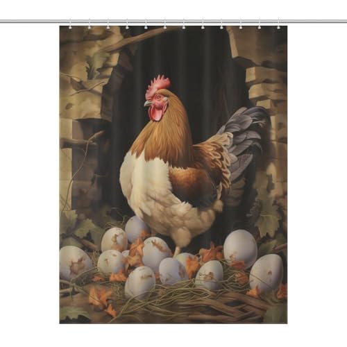 Rideau de douche imperméable en polyester imprimé poules 140x183cm - 7