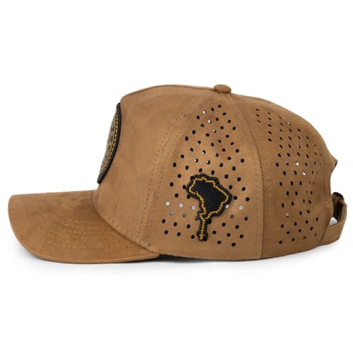 Boné Furadinho Medalha De São Bento Masculino Feminino Em Camurça Cor:Caramelo