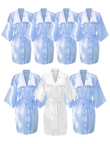 Image of EPLAZA 7Pcs Bride Bridesmaid Robe Set women satin robe Wedding Bridal Party | Soft Satin Silk, Short Sleeve, Lightweight breathable, Fits 100-150lbs, Gifts for wedding day bachelor party