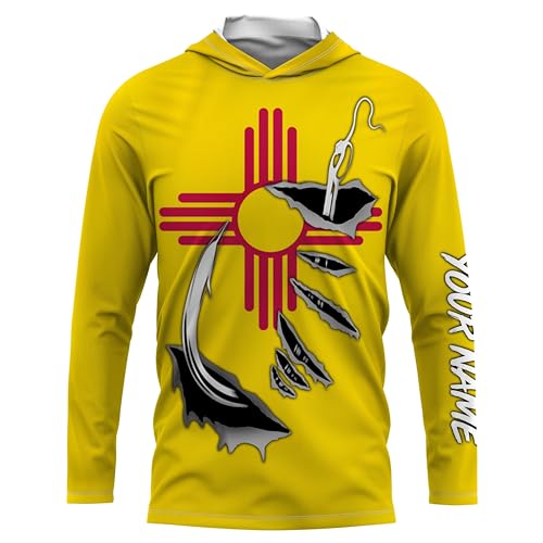 NM Fishing 3D Fish Hook New Mexico Flag UV Protection Quick Dry Customize Name Long Sleeves Shirts Personalized Fishing Apparel Gift for Fishing Lovers FI4722