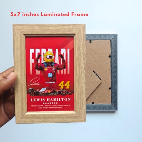 Image of TenorArts Lewis Hamilton F1 Gift Box Merchandise for Fans - 5x7 Inches Laminated Photo Frame,1 Keychain, 1 Badge, 4 4x6 inches Posters, 10 Multi sized F1 Stickers - 5 items in 1 Box | Perfect for Gifting F1 Fans