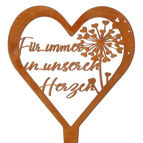 Fiada Wetterfest Grabstecker Herz Grabschmuck Trauerdekoration Metall Stahl Rost Grabstecker mit Spruch Grabschmuck Grabdekoration für Gärten Höfe Friedhofsdeko (Löwenzahn)