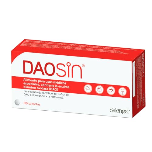 DAOSIN 90 – Apoyo enzimático para la metabolización de la histamina | Complemento alimenticio con diaminooxidasa (DAO) | 90 comprimidos | Sin gluten ni lactosa