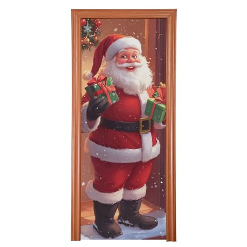 FLildon Christmas Coming Santa Claus Door Cover Decoration, Party Accessory Porch Decor for Festive Ornament Room Door Covers 32 x 79 Inch