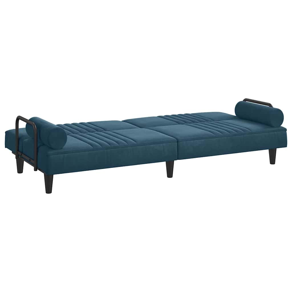 Sofa do spania z podłokietnikami, niebieska, aksamitna kanapa z regulowanym oparciem, 205 x 89 x 70 cm, w zestawie 2 poduszki, zestaw tapicerowany z funkcją spania do salonu i biura