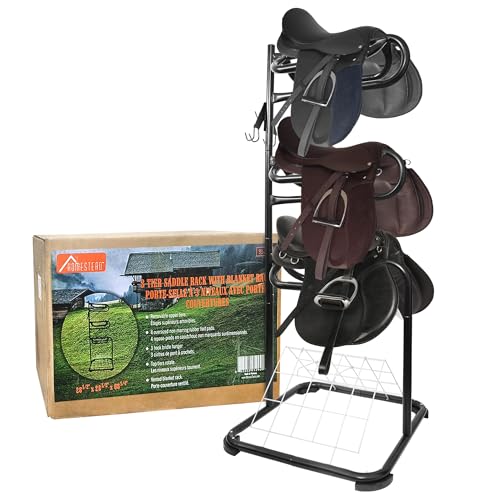 HOMESTEAD 3-Tier Saddle Rack - Horse Saddle Stand Rotating Tiers, Bridle Rack, Hooks for English & Western Saddle, Tack Room