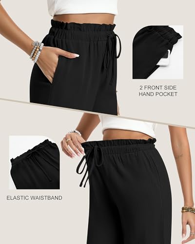 2 Pack Women's Wide Leg Linen Capri Pants Casual Cotton High Waist Cropped Palazzo Summer Trousers with Pockets(Black, Oatmeal,Small)3