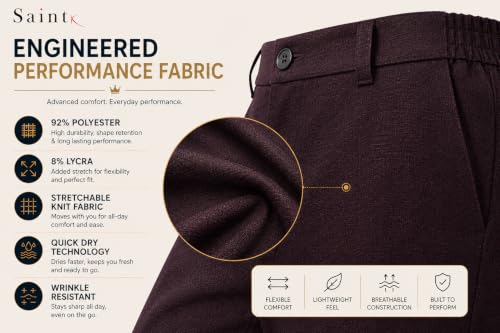 Image of SaintX Men's 4-Way Stretchable, Wrinkle Resistant, All-Day Comfort Trousers | 2 inch Expandable Waistband | Lightweight & Flexible Everyday Wear | EasyMove Office & Casual Wear (Style 37)