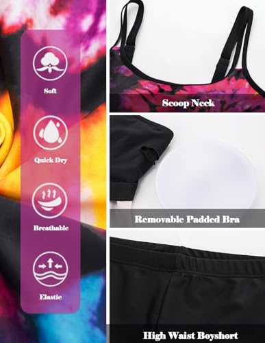 Hanna Nikole Damen Übergröße Tankini Set Bauchkontrolle Bademode Elastische Zweiteilig Badeanzüge Bunte Wellen 52 5