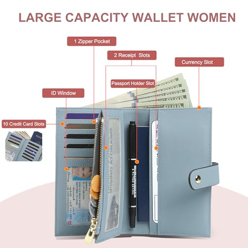 Image of yiijay Womens Wallet RFID Blocking Vegan Leather Trifold Clutch Credit Card Holder Ladies Travel Wallet Purse with Pen Holder, 2Flora White, 6.5''x 4.2''x 1.4'', Rfid Wallet