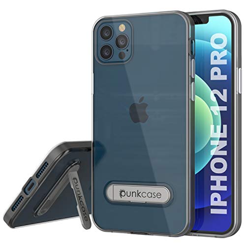 PunkCase for iPhone 12 Pro Case [Lucid 3.0 Series] [Slim Fit] [Clear Back] Protective Cover W/Integrated Kickstand & PUNKSHIELD Screen Protector for iPhone 12 Pro (6.1') [Grey]