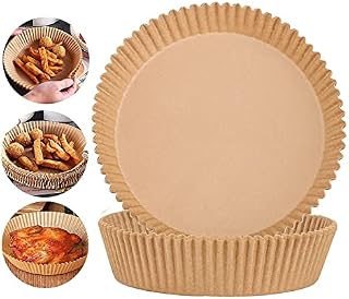 Air Fryer Liner, Non-Stick Air Fryer Disposable Paper Liner, Baking Paper Food Grade Parchment Oil-Proof Water-Proof Steamer Oil Paper for Roasting Microwave (Natural 50PCS & 6.3Inch)