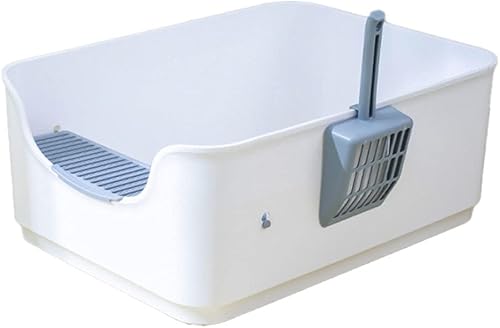 QIAOLI Caja de arena abierta para gatos para olores y evitar fugas de arena, fácil de limpiar, con cuchara de arena para gatos para suministros