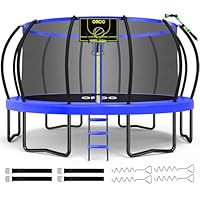 ORCC 16 15 14 12 10 8FT Kids Trampoline, 1300LBS Weight Capacity Trampoline with Basketball Hoop Water Sprinkler Spiral Ground Stakes Outdoor Yard Trampolines for Kids Adults