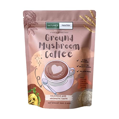 Premium Blend USDA Certified Organic Ground Mushroom Coffee - No Sugars or Sweeteners, Lion's Mane, Chaga, Cordyceps, and more - Nootropic Concentration blend for sharper focus, memory and immunity