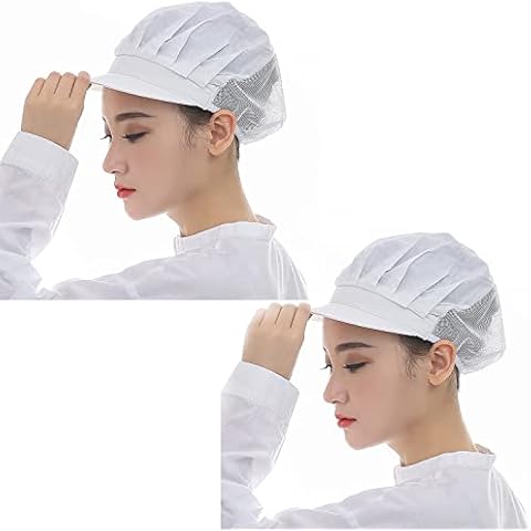 SUSSURRO 2 Pcs Chef Hat White Adjustable Cooking Cap with Brim Half Mesh Half Cloth Catering Hats Breathable Unisex Hair Cover Cooling Hat for Kitchen Restaurant Cooking Cover