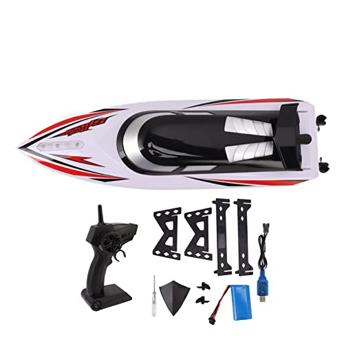 Barco de control remoto de alta velocidad Impermeable Doble hélice Unidad Alerta de baja potencia Cambio de 3 velocidades Lancha rápida RC Blanco 410x113x95 mm 14+ años