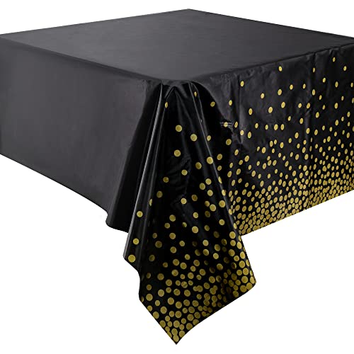 Time to Sparkle 2 Pack Plastic Tablecloths 54" x 108" Plastic Dining Table Cloth Premium Rectangle Table Cover for Parties Wedding Banquet etc Indoor Or Outdoor(Black Gold) - Image 2