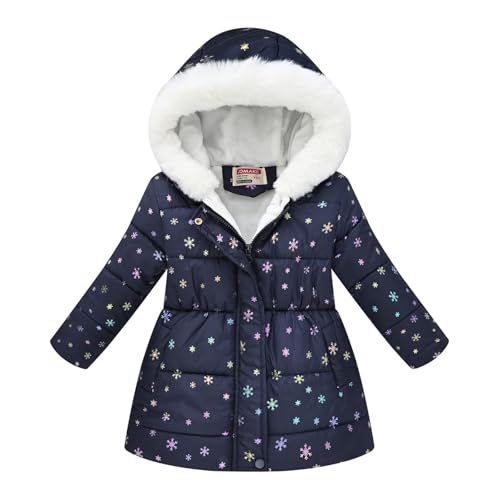 Kids Girls Pattern Print Puffer Hooded Coat Zip Up Long Sleeve Padded Jacket Warm Adorable Outwear for Youth Girls