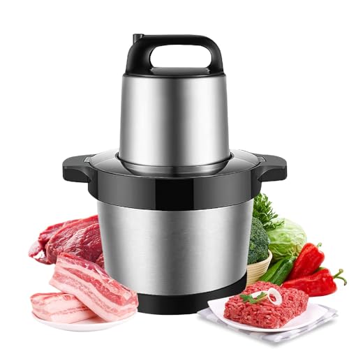 Picadora eléctrica, mini picadora de carne eléctrica con cuenco de acero inoxidable 6L, mezclador picadora de 1000 W con 4 cuchillas y 2 niveles de velocidad, picadora de cocina para carne, alimentos