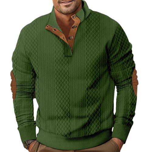 Men's Casual Long Sleeve Sweatshirt Pullover Button Stand Collar Twist Patterned Sweatshirts