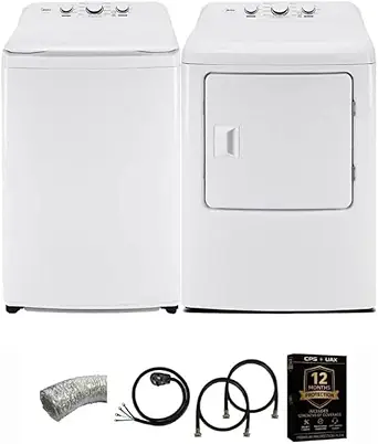 Midea White Top Load Washer and Dryer Pair, 3.9 Cu Ft High Efficiency Washer & 6.7 Cu Ft Electric Dryer Bundle