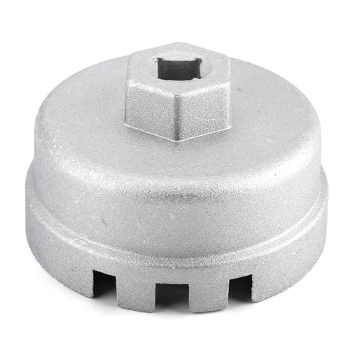 VAGCARS Oil Filter Wrench,14 Flutes 6 Slots Oil Filter Removal Tool,64mm Aluminum Oil Filter Cap Wrench,Compatible with Toyota,4 Runner,Prius,RAV4,Highlander,Tundra,Corolla,1.8L Engine (Sliver)