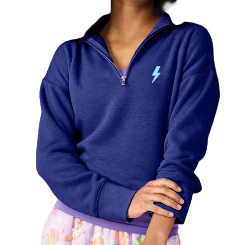iscream Big Girls Softest Puff Fleece 1/4 Zip Sweatshirt with Ribbed Collar and Embroidered Accents