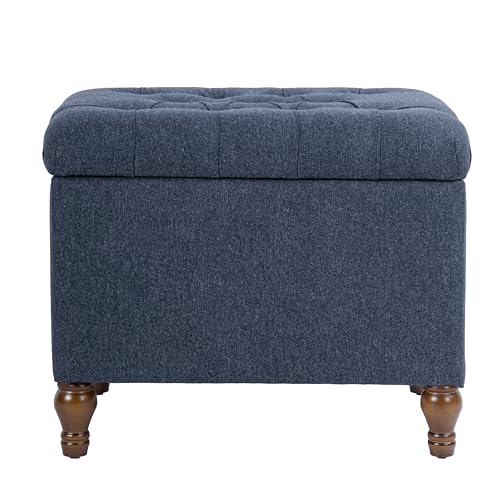 Spatial Order 24" Button Tufted Storage Ottoman - Blue Woven Fabric by Spatial Order - Used condition - Image 4