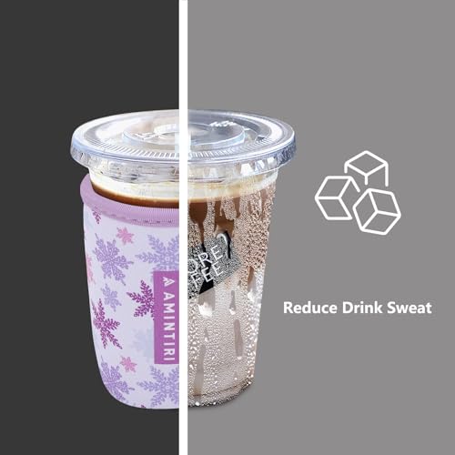Image of 3 Pack Reusable Neoprene Sleeve for Iced & Hot Drinks, Compatible with Starbucks & Dunkin' Coffee Cup (Lalic Snowflakes)