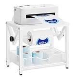 Marbrasse Label Holder for Rolls and Fanfold Labels, Metal Thermal Label Printer Holder with Drawer, Shipping Label Stand, Sticker Roll Holder for Home, Office, Small Business,White