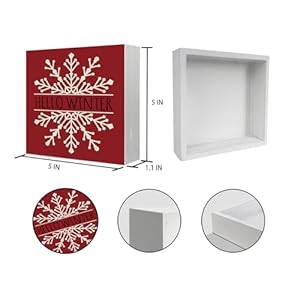 Winter decorchristmas decorations indoor for home wooden box signhello winter red snowflake farmhouse decor for kitchen office desk shelf wall decoration 5 x 5 inch  urban country home decor