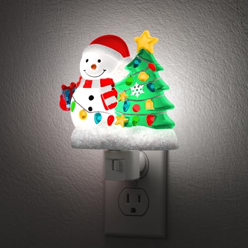 Image of Briignite Snowman Christmas Tree Night Light, 5000K Night Lights Plug into Wall, Christmas Tree Cute Night Light for Kids, Plug in Nightlight with 360 Rotatable for Christmas Decor Party