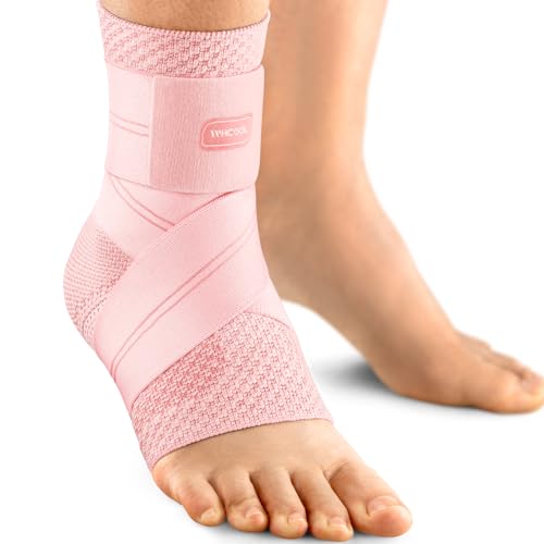 Image of Flat Knitting Ankle Brace for Women&Men, 7-Zone Dynamic Compression Sleeve w /Flex Strap,Foot Support for Sports, Sprained Ankle, Achilles Tendonitis, Plantar Fasciitis Relief(Pack of1) L,Pink