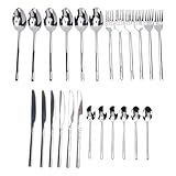 [Ensemble complet de 24 pièces] Cet ensemble de couverts complet comprend 6 couteaux de table, 6 fourchettes, 6 cuillères à soupe et 6 cuillères à dessert, idéales pour organiser des réunions.chaque ustensile est soigneusement conçu pour fournir aux invités tout ce dont ils ont besoin pour une configuration de salle à manger complète.