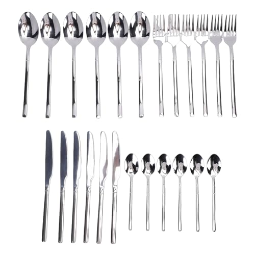 Smandy Ensemble D'argenterie en Acier Inoxydable, 24 Pièces, Cuillères Polies Miroir, Fourchettes, Couverts, Ensemble D'ustensiles, Lavable au Lave-vaisselle pour le Dîner à la Maison (SILVER)