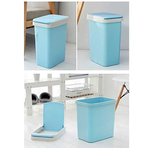Papelera rectangular azul L con tapa para ocultar desperdicios en el baño 7