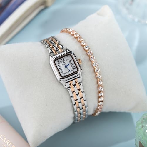 Image of Carlton London Women Chloe Analog Watch Gift Set, Square Dial, Stainless Steel Strap, Quartz Movement, Square Dial, Silver Tone Strap, 30M Water Resistant, Casual Wear |