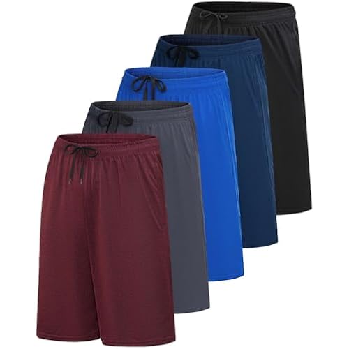 5 Pack Men's Dry Fit Basketball Shorts Gym Athletic Casual Workout Running