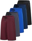 Real Essentials Men’s 5 Pack: 9' Dry-Fit Shorts – Athletic Gym, Workout, Basketball, Running, Casual Lounge Active Pockets, Set 9, XXL